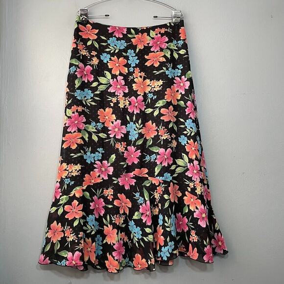 White Stag Reversible Skirt Size Large Black Floral Dot Fairy Goth Dark Romantic - Picture 1 of 10